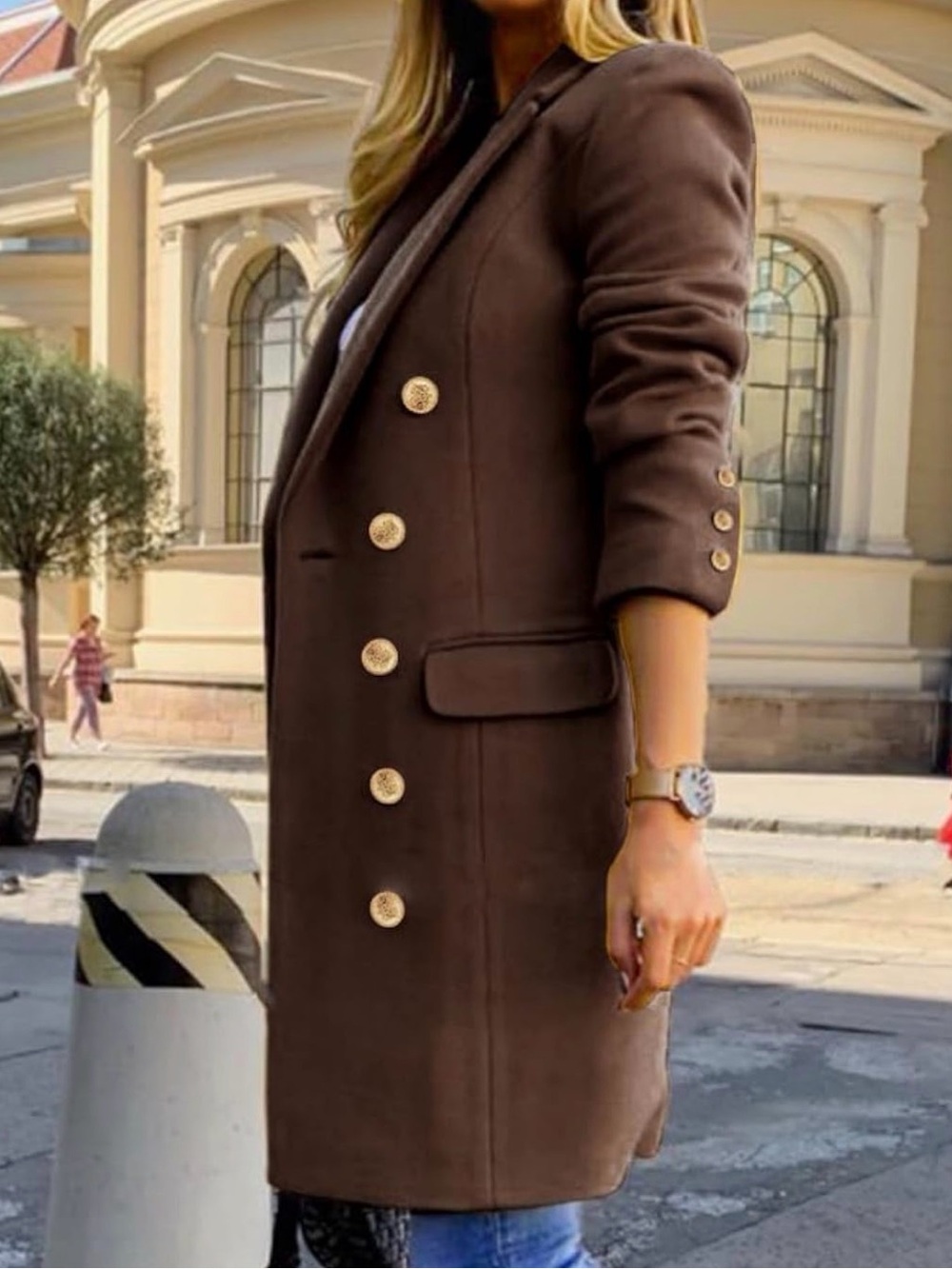Size Small Brown Womens Fall Winter Wool Coats Double Breasted Midi Peacoat